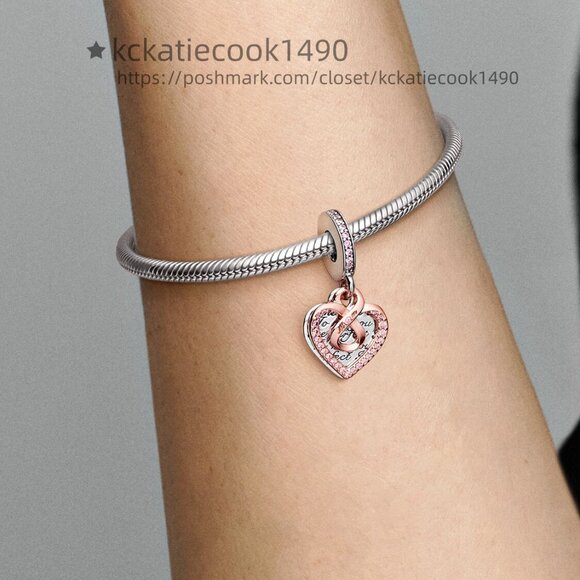 Pandora Two-tone Infinity Heart Double Dangle Charm - Picture 4 of 5